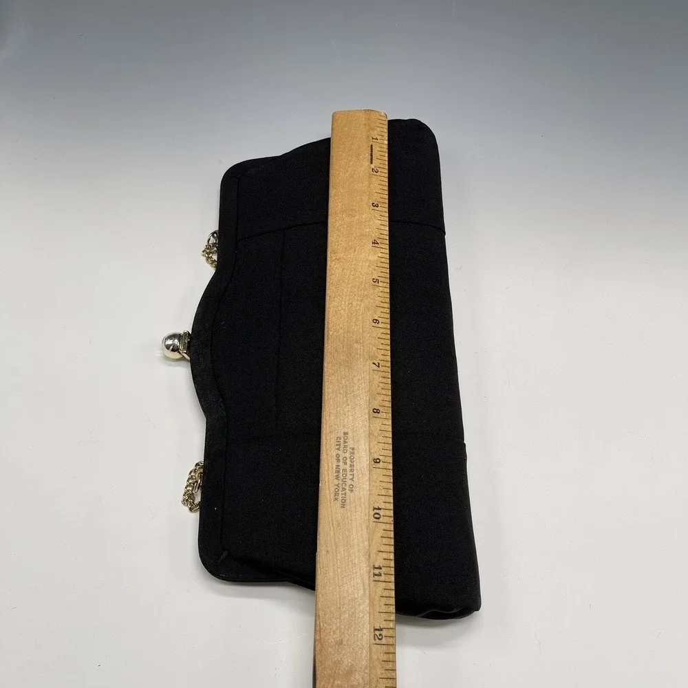 Vintage Evening Glam Wallet‎ Clutch Purse Chain Bag Black Kiss Lock